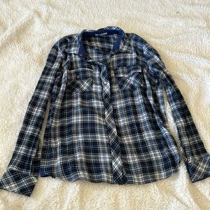 Kut roll tab blue plaid flannel button up shirt top